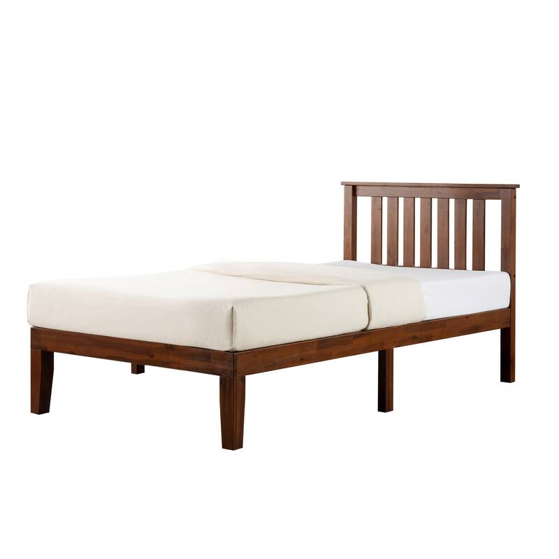 Solid Wood Platform Bed with Paneled Headboard Multiple Colors