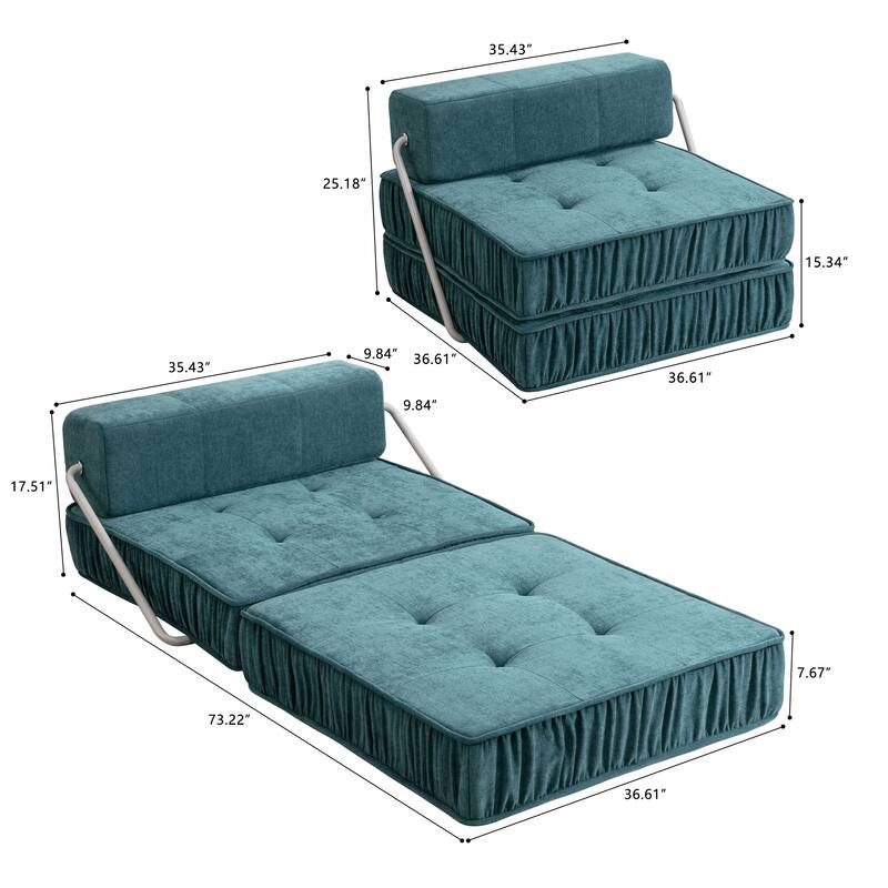 Folding Sofa Futon Sleeper Chair, Convertible Floor Couch and Mattress with Removable Cushion for Small Spaces