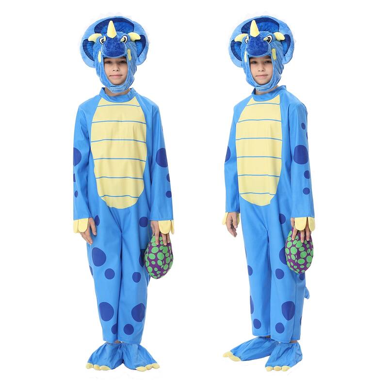 Halloween Dinosaur Costume Triceratops Dress Up Deluxe Triceratops Costume Orange for Kids,T