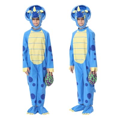 Halloween Dinosaur Costume Triceratops Dress Up Deluxe Triceratops Costume Orange for Kids,T
