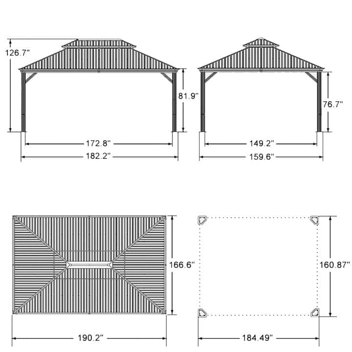 PURPLE LEAF Outdoor Galvanized Steel Hardtop Gazebo, Aluminum Frame Gazebo With Curtains