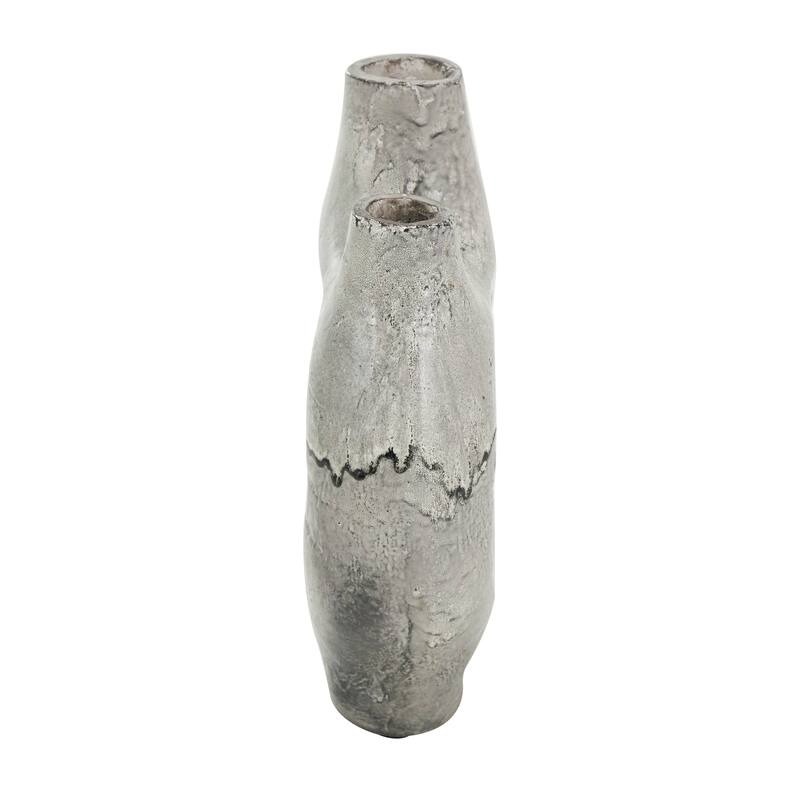 Gray Paper Mache Abstract Circular Vase with Dual Openings
