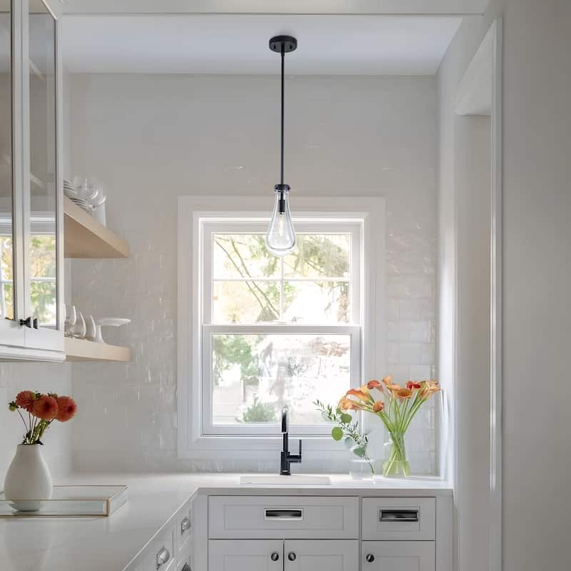 Starsky 1-Light Teardrop Modern Clear Raindrop Glass Pendant