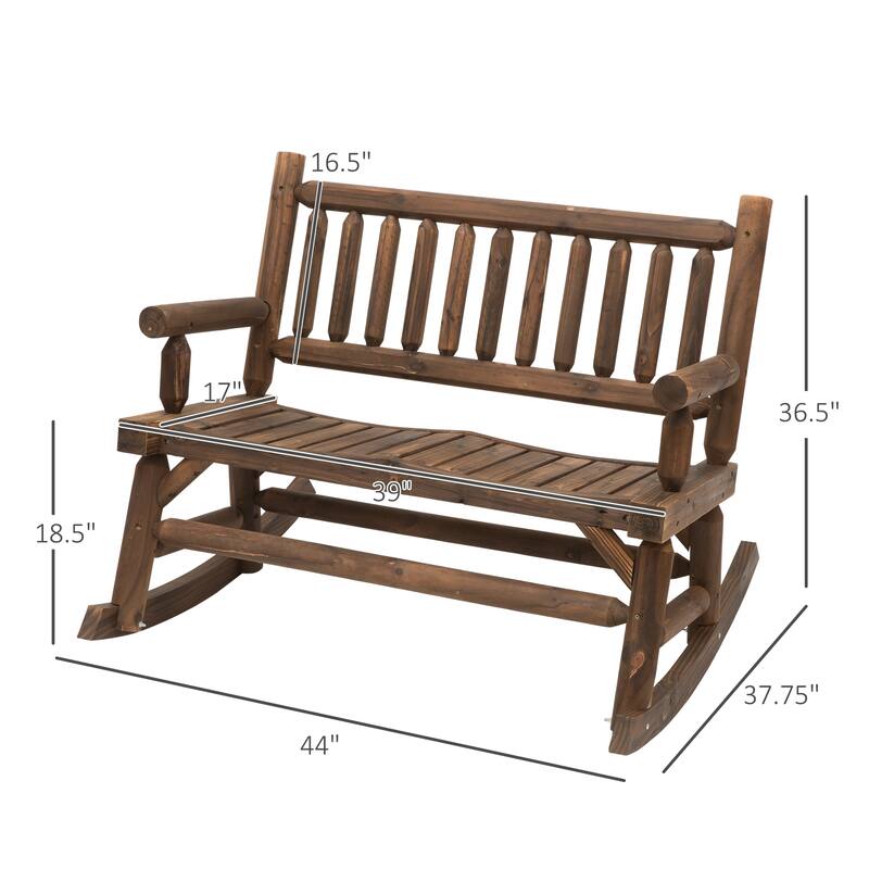 Outdoor Log Design 2-Person Rocking Chair, Wooden Loveseat with Wide Curved Seats