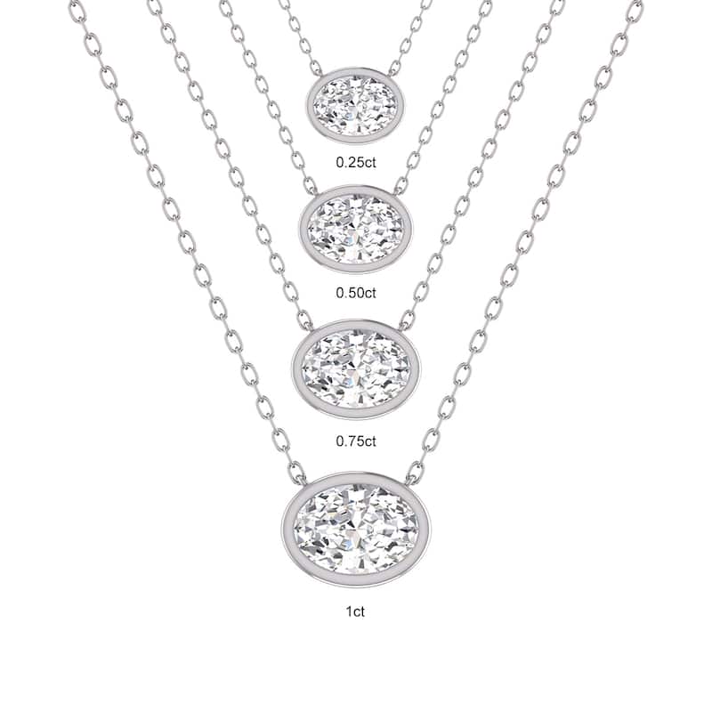 Marquee Lab Grown 1 Carat Oval Bezel Set Diamond Solitaire Pendant in 14K White Gold
