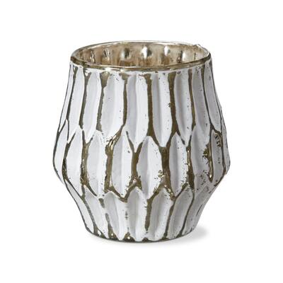 White Aria Glass Tealight Candle Holder, 3.9L x 3.9W x 3.9H inches, Decorative Tabletop Mantel Centerpiece Wedding