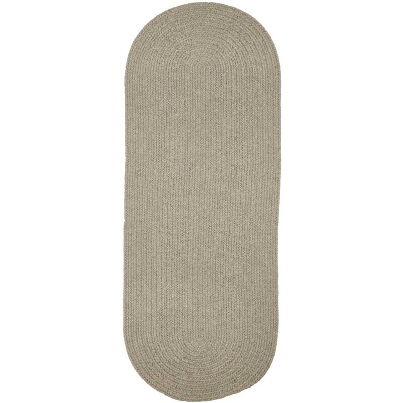 Rhody Rug Woolux Braided Wool Flatweave Oval Rug - 2' x 6' Runner - Light Gray