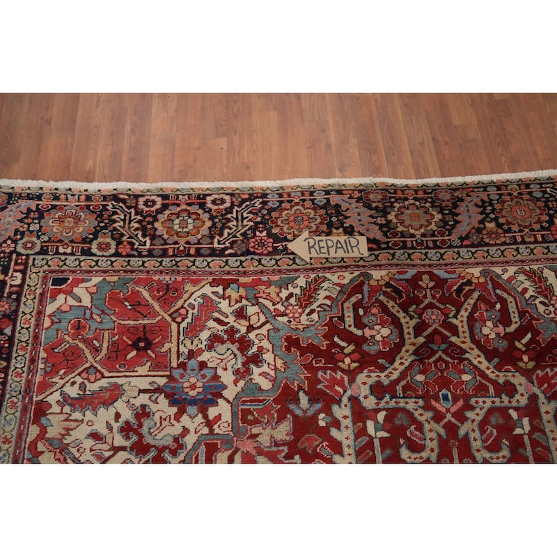 Hand Knotted Oriental 100% Wool Carpet Traditional Floral Red Heriz Area Rug - 12' 9'' X 9' 9''