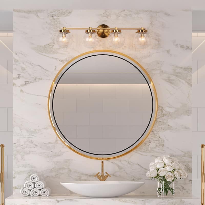 Bola Modern Gold 4-Light Bathroom Vanity Light Orb Glass Wall Sconces