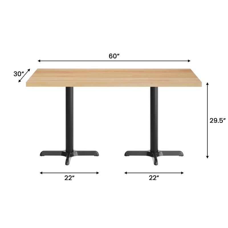 Rectangular Solid Wood Commercial Tabletop with 22" x 22" Dining Height X-Base