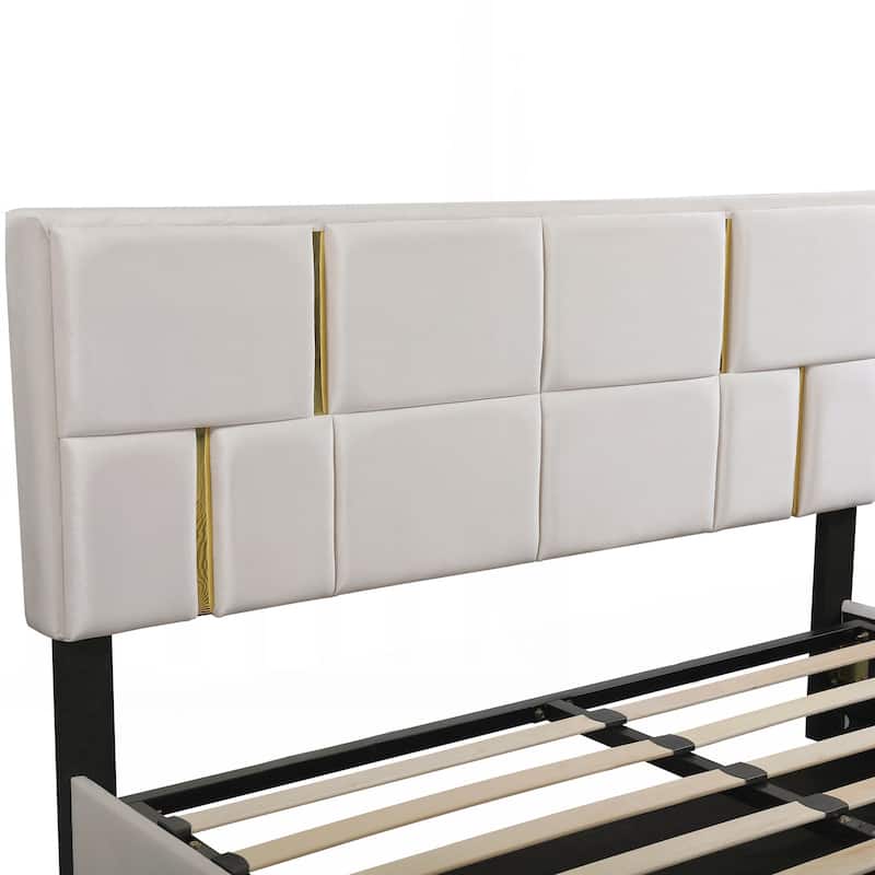 Queen Size Upholstered Platform Bed with Hydraulic Storage System