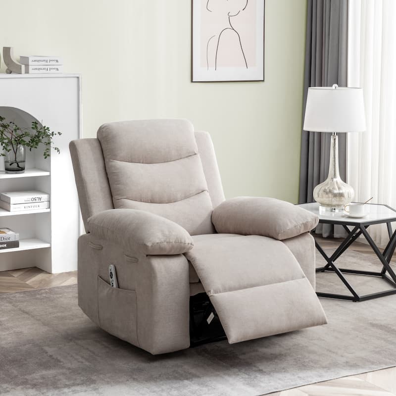 Velvet Fabric Power Recliner Chair with Massage and Heating - Beige2
