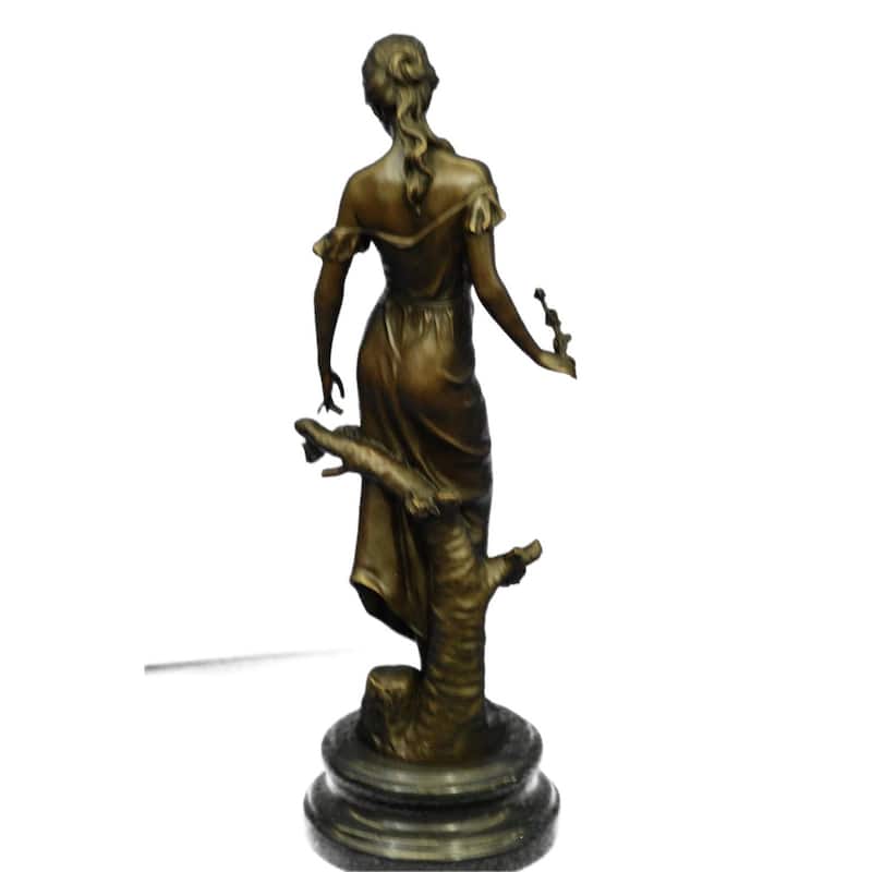 Signed Moreau Young Woman With A Long Stem Of Flower 100 Percent Solid Bronze Marble
