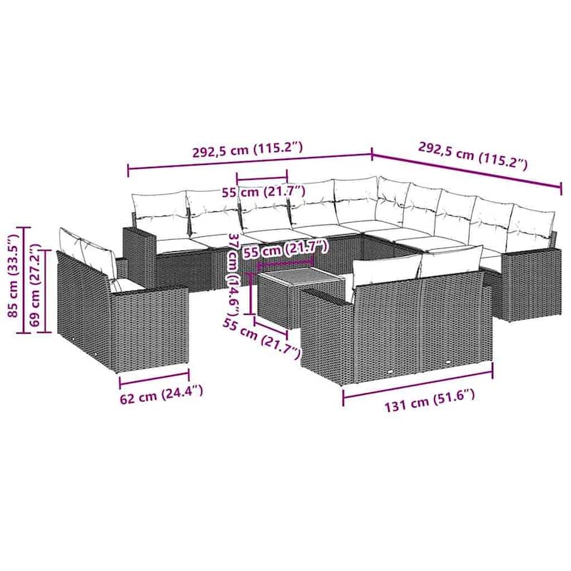 vidaXL Garden Sofa Set Black, Cream White - 115.2 x 115.2 x 27.2