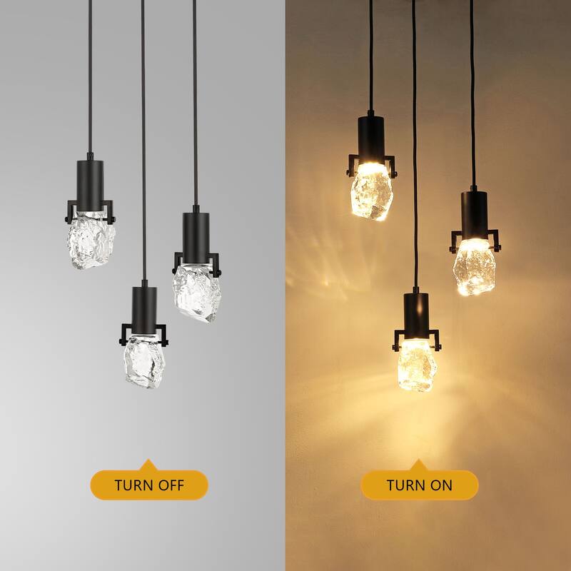 WINGBO 3-Light Modern Crystal Pendant Light Fixture Height Adjustable Hanging Light - N/A