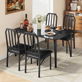 Glass Dining Table Set for 4, Kitchen Table and Chairs for 4 with