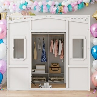 Full Size House Loft Bed With Ladder and Wardrobe and Strong Construction