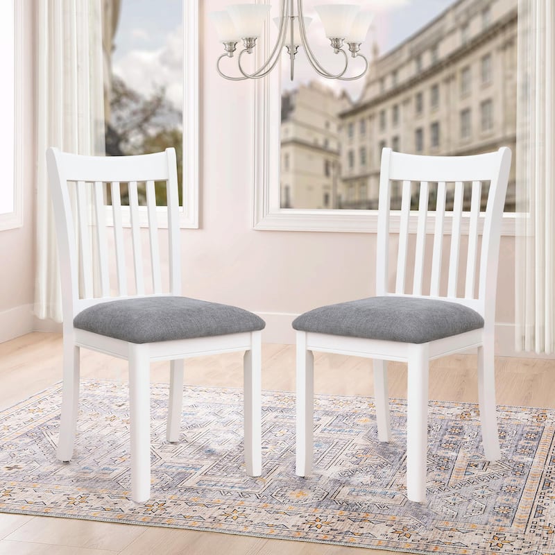 Set of 2 White Finish Dining Room Chairs with Cushioned Seats - White