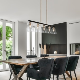 Modern 5-Light Black Gold Chandelier Linear Glass Island Lights for Dining Room - 38" L x 5" W x 8" H