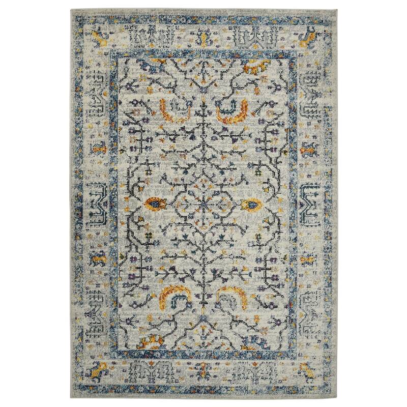 HomeRoots 5' X 8' Ivory And Yellow Oriental Distressed Area Rug - 90.00 in. x 63.00 in. x 0.38 in.