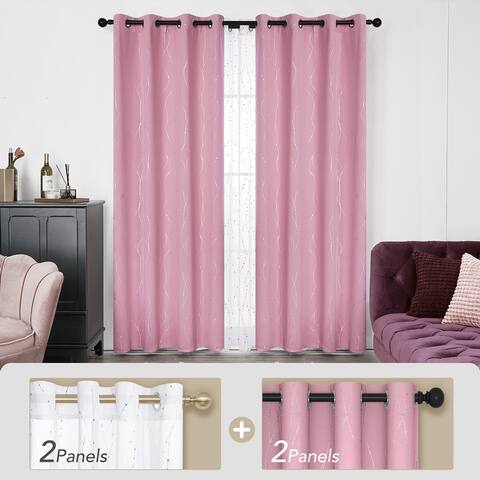 Deconovo Mix and Match Blackout and Sheer 4 Piece Dots and Line Curtain Panel Set