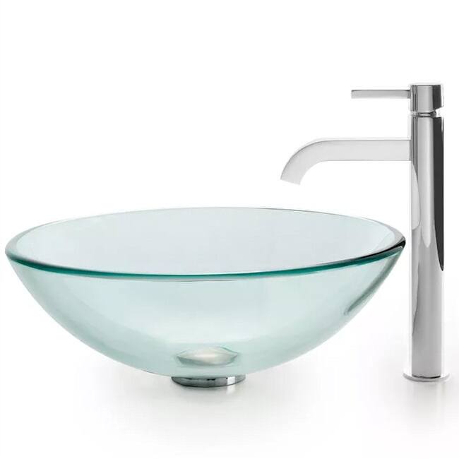 Kraus Bathroom Combo - 16-1/2" Clear Glass Vessel Bathroom Sink with - Chrome