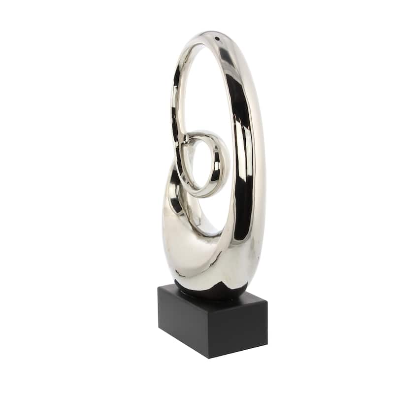 Ceramic Abstract Swirl Decorative Sculpture with Black Wooden Base - Silver or White - Roche River Decor