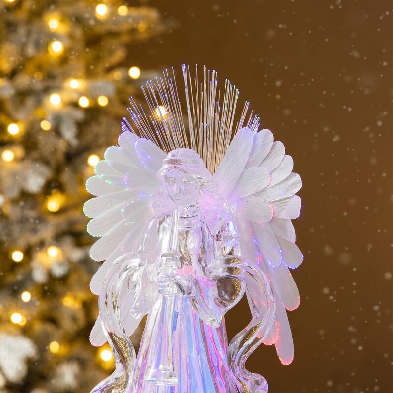 Glitzhome 12"H Acrylic LED Color Changing Lighted Tabletop Angel Figurine