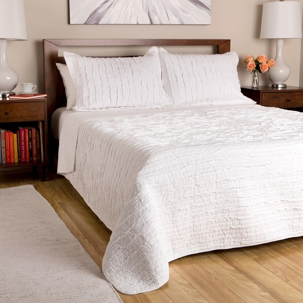 slide 1 of 4, Greenland Home Fashions White Ruffled Oversized Cotton Quilt and Pillow Sham Set