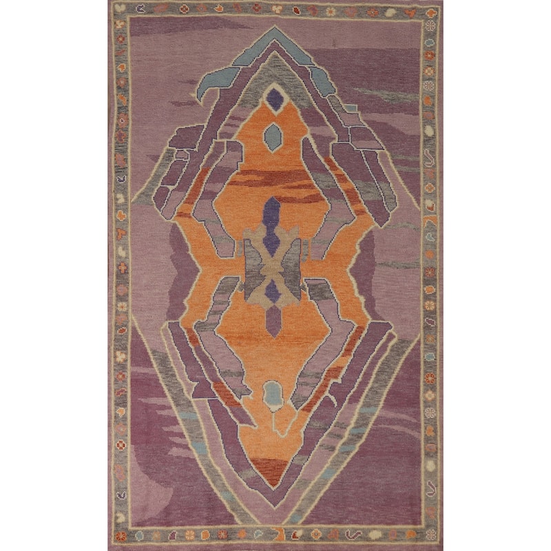 Vegetable Dye Purple Oushak Turkish Rug Handmade Wool Carpet - 4'0" x 6'11"