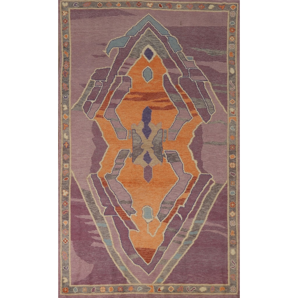Hand Knotted Oriental 100% Wool Carpet Transitional Geometric Purples Oushak Area Rug - 6' 11'' X 4' 0''