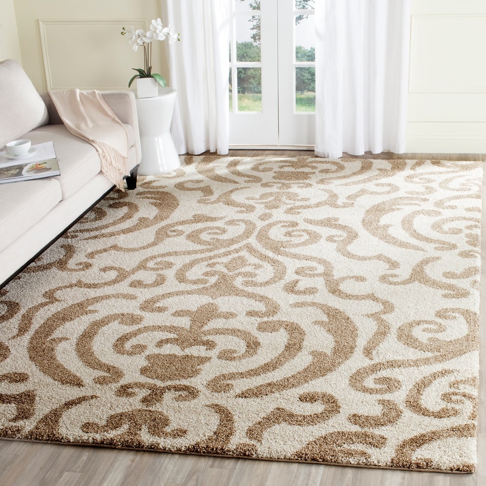 SAFAVIEH Florida Shag Frachia Ornate Damask 1.2-inch Thick Rug