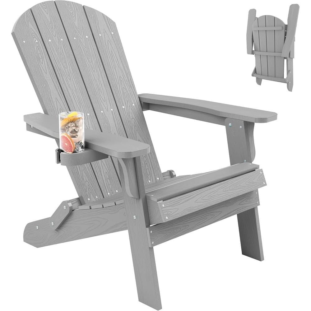 WINSOON All Weather HIPS Folding Oversized Adirondack Chair with Cup Holder