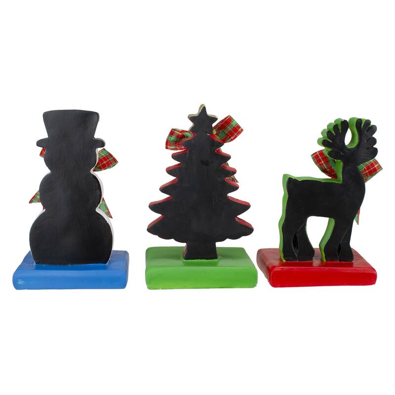 3 Reindeer, Tree, Snowman Chalkboard Christmas Stocking Holders 7"