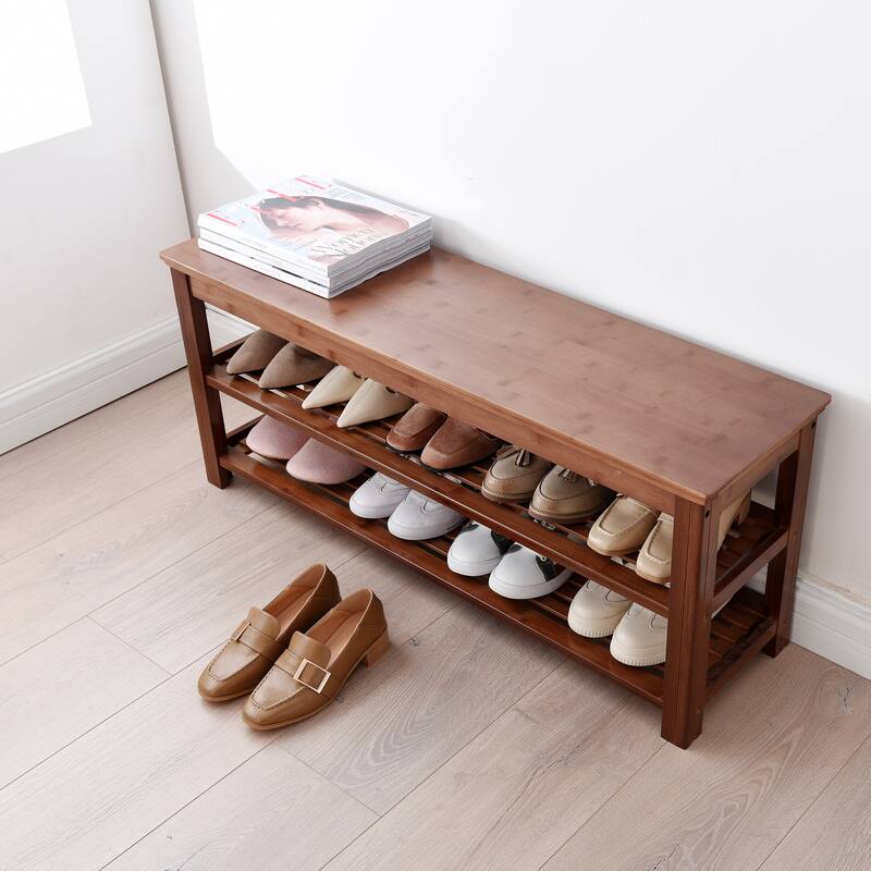 3-Tier Bamboo Shoe Rack Bench, Shoe Storage Organizer, Entryway Bench