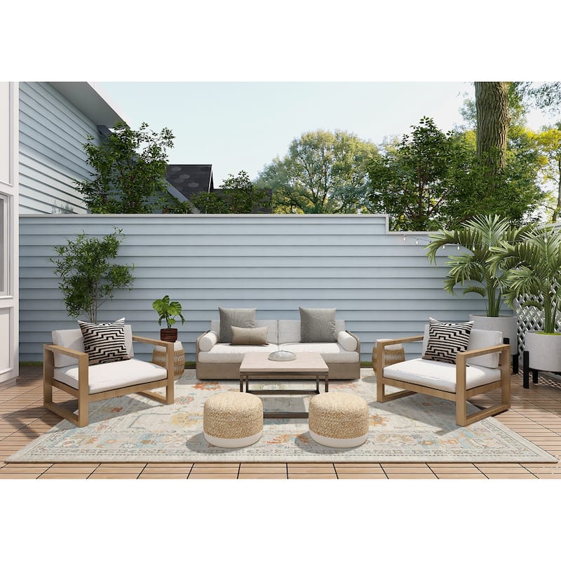 Bohemian Bordered Indoor/Outdoor Area Rug - 2'x3' - Beige