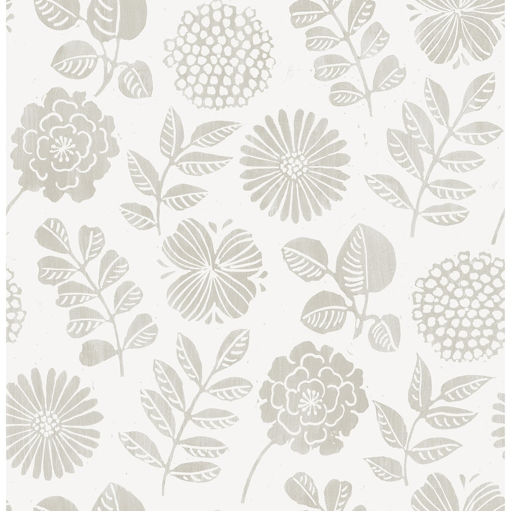 A-Street Prints Inge Light Grey Floral Block Print Wallpaper
