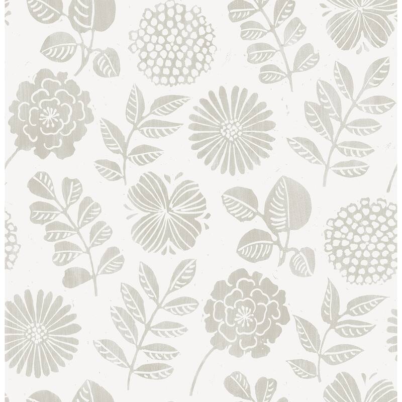 A-Street Prints Inge Light Grey Floral Block Print Wallpaper
