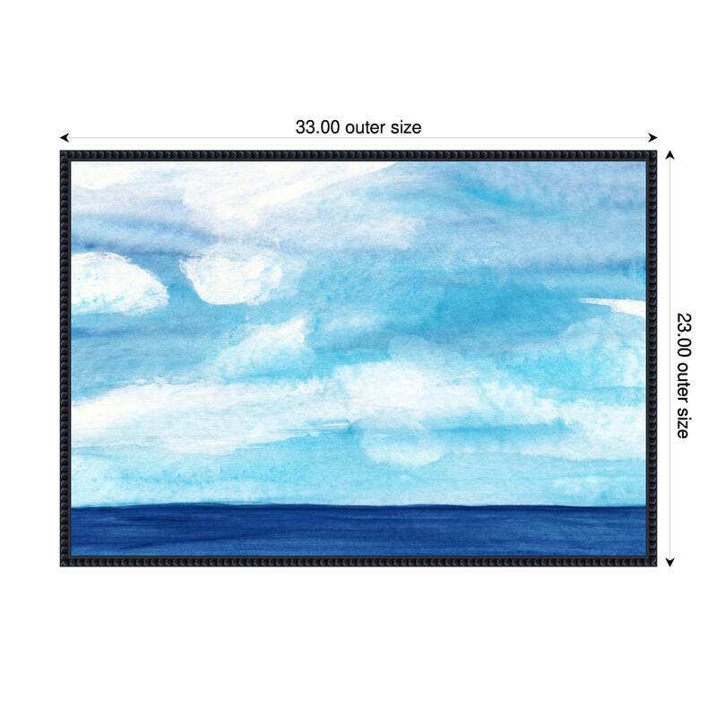Tranquil Blue Ocean with Cloudy Skies by Danushka Abeygoda Framed Canvas Wall Art Print - 33 x 23 in