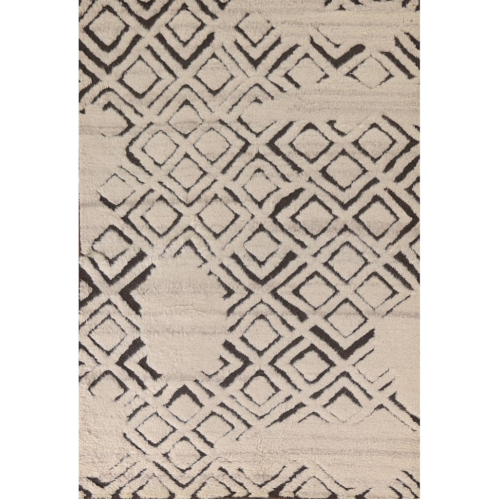 Trellis Moroccan Indian Area Rug Hand-Knotted Wool Carpet - 5'2"x 7'11"