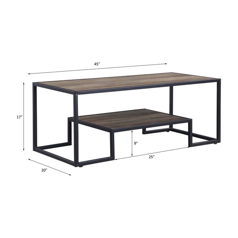 Charming Rustic Oak Coffee Table with Industrial Appeal and Practical Shelf - Black