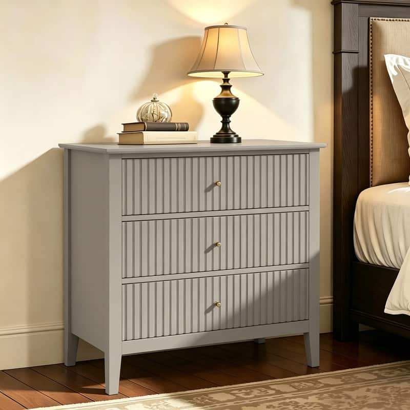 Traditional 3-Drawer Nightstand, Side Table for Bedroom