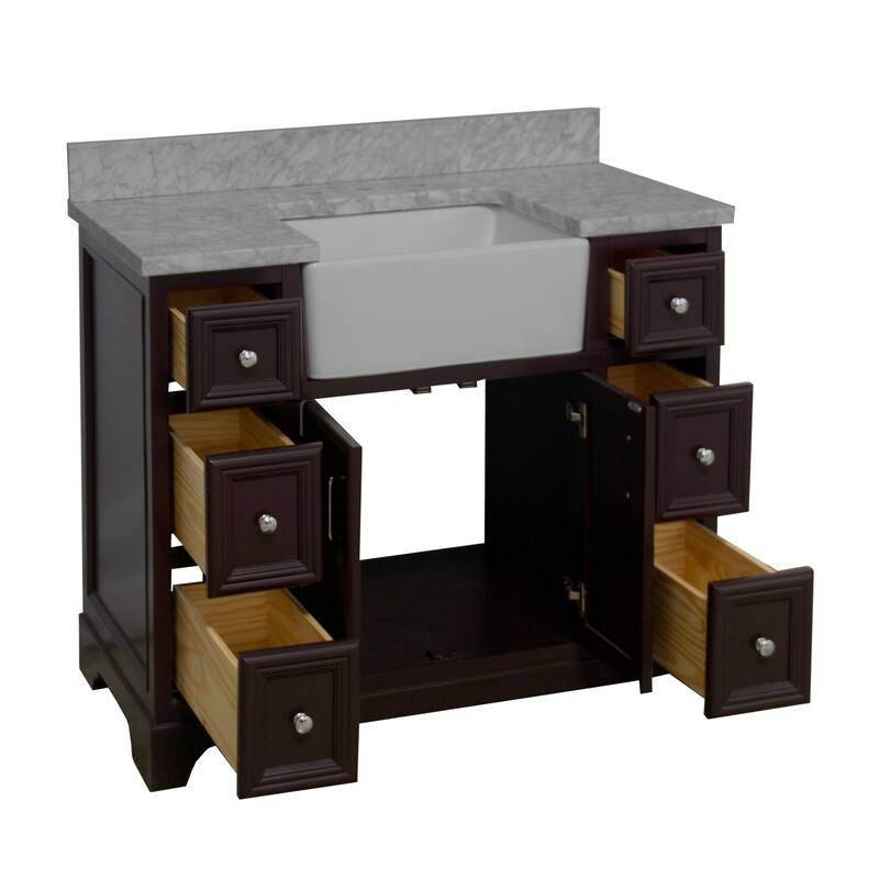 KitchenBathCollection Zelda 42" Farmhouse Bathroom Vanity with Carrara Marble Top