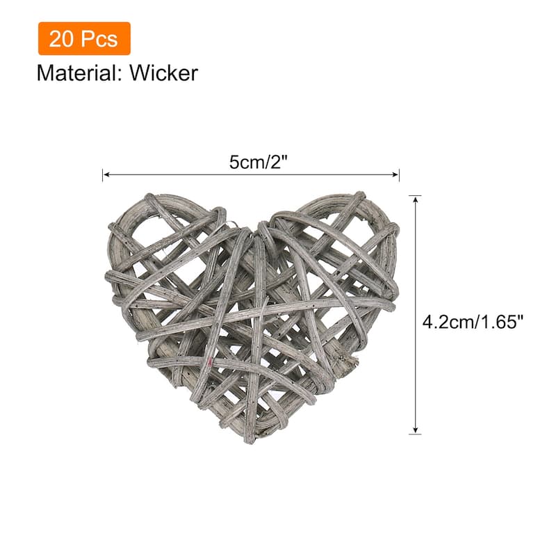 20Pcs Heart Rattan Ball Vase Filler Home Decoration 2 in - Light Grey