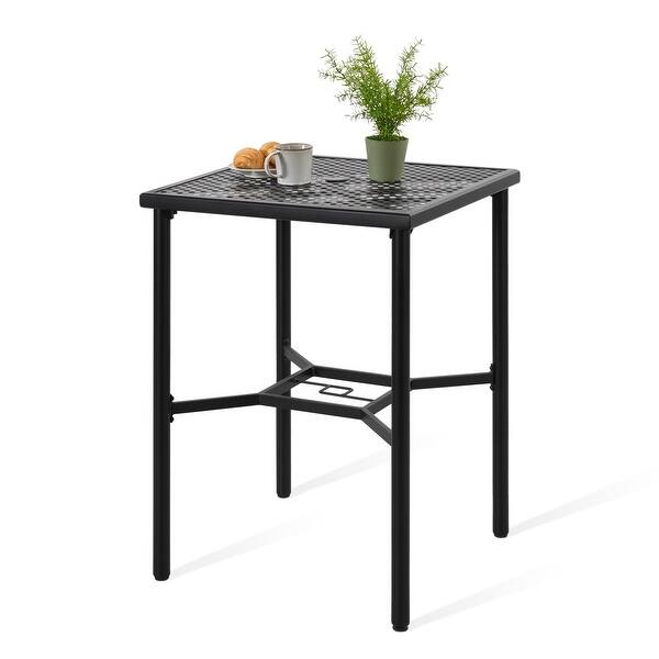 Nuu Garden Outdoor 28" Square Bar Table with Mesh Top and 1.57" Umbrella Hole - Black with gold point
