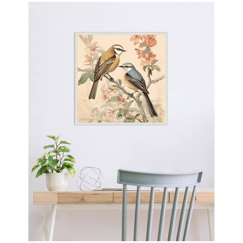 Kate and Laurel Sylvie Vintage Style Birds and Botanicals Framed Canvas by The Creative Bunch Studio