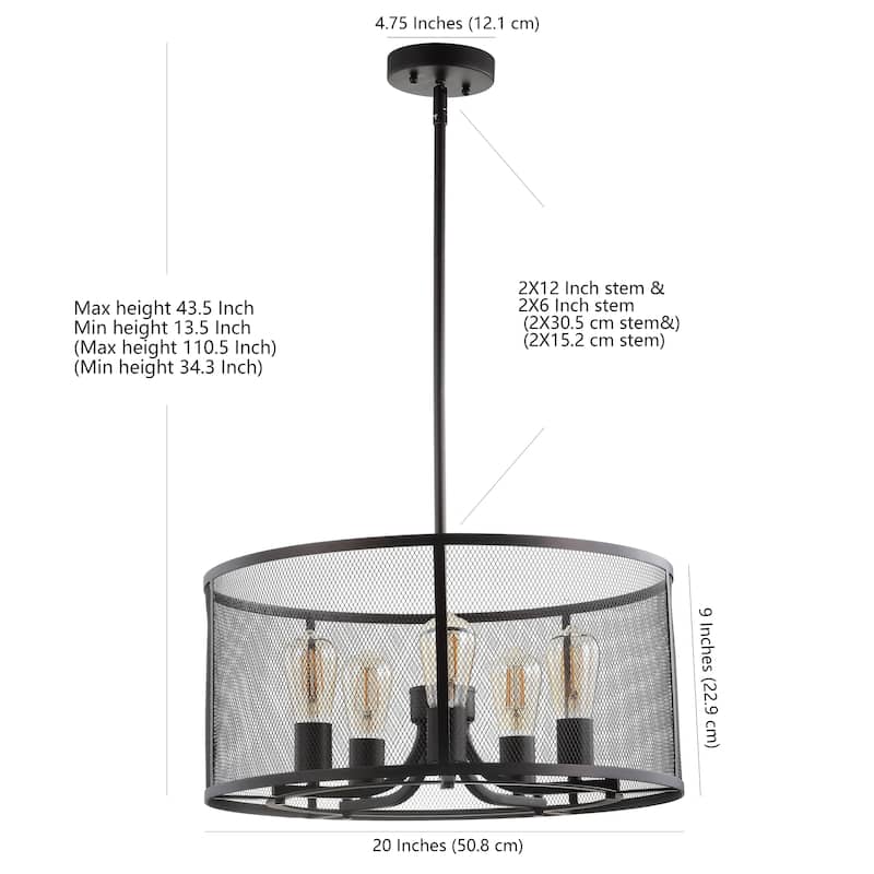 SAFAVIEH Lighting Lutetia Adjustable 5-Light Led Brass Pendant - 20"x20"x13.5-43.5" - Dark Grey - 20Wx20Dx44H