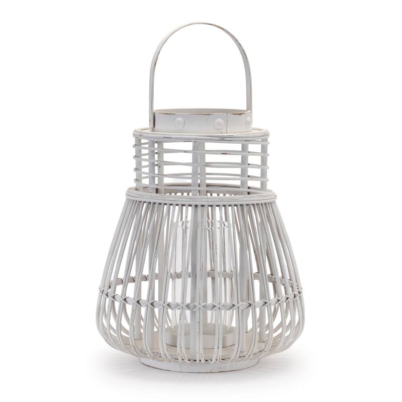 Tapered Woven Rattan Candle Lanterns - 14.75" - White