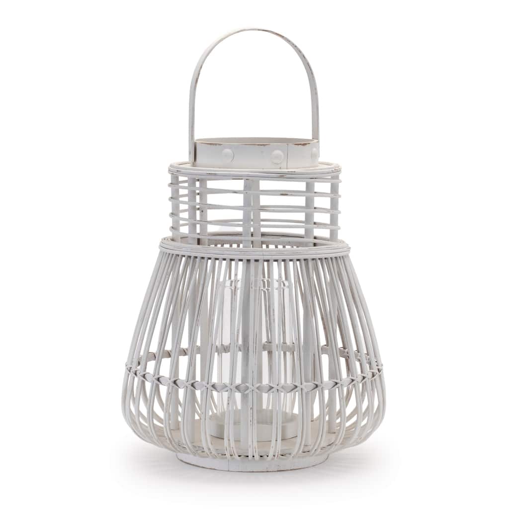 Tapered Woven Rattan Candle Lanterns - 14.75" - White