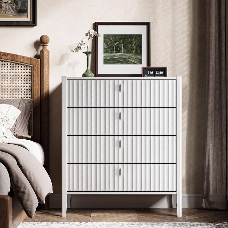 Modern Dresser, Fluted Wood Chest with Deep Drawers for Bedroom, Living Room